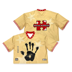 Hoogwaardige oversized boxy fit vintage shirts met aangepaste borduurwerk letterdesign, mesh cropped voetbal shirt - Product Image 3