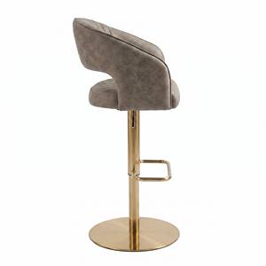 <span class=keywords><strong>Tabouret</strong></span> <span class=keywords><strong>de</strong></span> <span class=keywords><strong>bar</strong></span> capitonné DM Modern Channel, hauteur réglable, en <span class=keywords><strong>velours</strong></span> et cuir PU avec base dorée - Vente en gros, fabrication sur mesure - Product Image 3