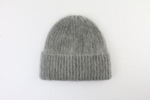 Premium Minimalist çizgili örgü yün-pamuk katı-renk 19% RMS tiftik 15% RWS yün bere kadın sonbahar-kış moda - Product Image 2