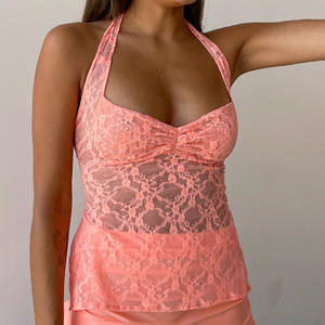 Женские винтажные Топы Y2K, узкие топы без рукавов, облегающие кружевные майки с вышивкой в виде цветов, 2739 - Product Image 4