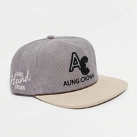 Casquette Snapback non structurée à profil bas en velours côtelé, bicolore avec sangle en cuir, style Dad Hat – Grande Vente