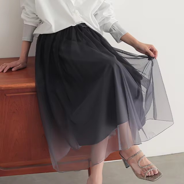 Solid High Waist Sheer Mesh Layered Tutu Skirt