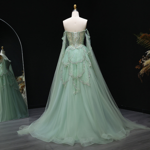 Sharon ha detto SS215 <span class=keywords><strong>elegante</strong></span> <span class=keywords><strong>abito</strong></span> da sera <span class=keywords><strong>verde</strong></span> salvia con maniche a mantello di lusso per la festa di nozze - Product Image 2