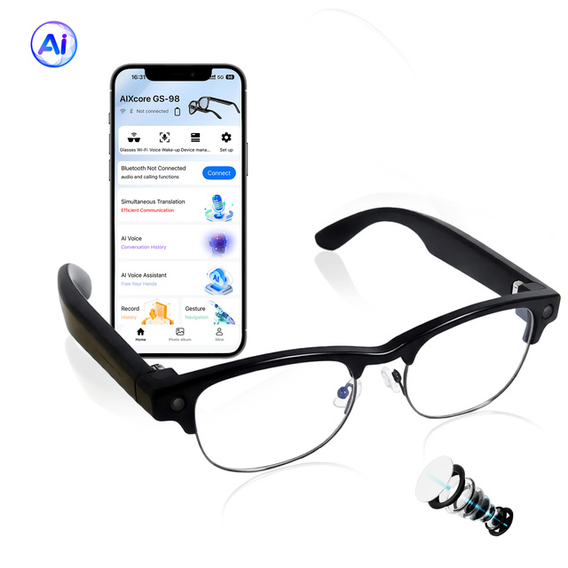 Premium Semi-rim Smart Glasses Intelligent AI Assistant Open-ear Sound WiFi 6 720P Video Recording 7h Continuous Audio for