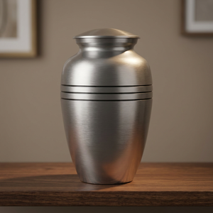 Urna Funeraria de Aluminio Plateado para Cenizas Humanas, Urna Conmemorativa de Sobremesa con Tapa, Florero Decorativo Moderno Redondo - Artesanía India para el Hogar - Product Image 3