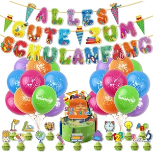 Perlengkapan pesta sekolah Jerman balon Topper spanduk kue ALLES GUTE ZUM SCHULANFANG dekorasi musim sekolah KK033