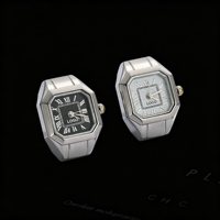 Montre bague personnalisée avec logo, style vintage punk rétro, cadran numérique, quartz, Y2K, argentée, mini montre bague carrée pour hommes et femmes