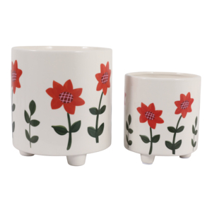 Set di vasi in ceramica dipinti a mano con fiori rossi per decorazioni interne ed esterne, 2 misure - Product Image 5