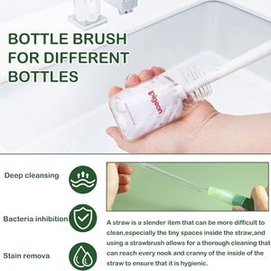 Ensemble de brosses de nettoyage vertes multifonctionnelles 5-en-1 pour biberons, thermos et pailles, avec brosse longue pour pailles et brosse pour bouteilles d'eau - Product Image 2