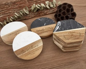 Free Shipping Wedding Gifts Engraved Marble Acacia Wooden Coaster <b>Cup</b> Holders & Mats & Pads - Product Image 6