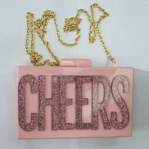 Özelleştirilmiş DIY kız glitter mektup karakter charm akrilik çanta kutusu debriyaj çanta ve çanta için tatil