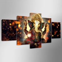 Peinture Religieuse Moderne Art Mural Ensemble de Cinq Pièces de Statue de Bouddha Indien Statue de Dieu Indien Cadre Impression sur Toile Décoration