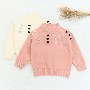 Automne hiver filles trois couleurs <span class=keywords><strong>boule</strong></span> ronde <span class=keywords><strong>col</strong></span> décoration <span class=keywords><strong>pull</strong></span> en tricot filles chandails - Product Image 1