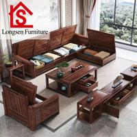 Nordamerikanisches Schwarznuss-Massivholz-Sofa-Set Modernes Minimalistisches Neues Chinesischer Stil Luxus-Aufbewahrungsmöbel für Wohnzimmer