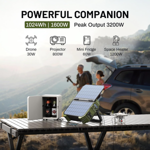 Station d'alimentation portable 1600W (3200W de crête) avec batterie LiFePO4 1024Wh, générateur solaire, port USB-C PD 100W pour ordinateur portable, garantie 1 an - Product Image 6