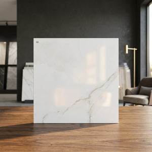 Carreaux de sol en céramique émaillée effet dalle de marbre blanc 400x400mm, porcelaine, pour salon, intérieur - Product Image 4