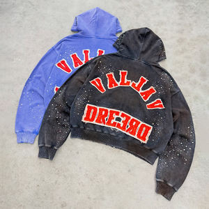 <strong>Custom</strong> Patch Embroidered <strong>logo</strong> <strong>Graphic</strong> Pickled Vintage Distressed Color Stitching Screen Print <strong>Graphic</strong> Rhinestone Zipper Hooded - Product Image 6