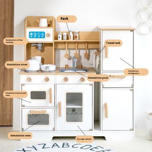 CPC CE EN71認証取得 大型ホワイト冷蔵庫 キッチン用品 子供用ごっこ遊び 木製シミュレーションクッキングセット 男の子女の子向け ボックス入り - Product Image 2