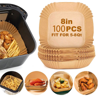 100 pièces multi-usages 8 pouces carrés jetables Air friteuse doublures papier de cuisson pour la maison cuisine Restaurant
