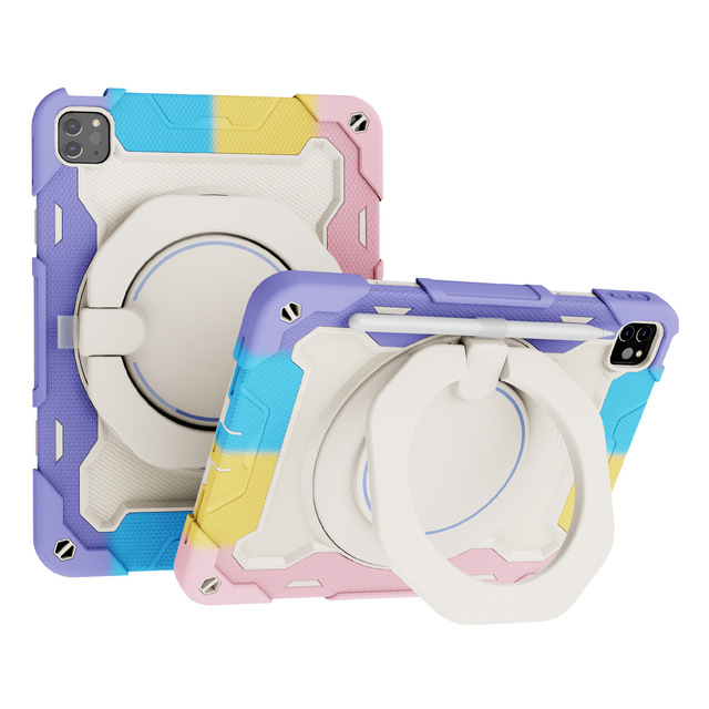 Kid Friendly Soft Silicone PC Shell Portable Three Layers Shockproof Travel Tablet Cover Pen Slot Case for iPad Mini 4/5/6