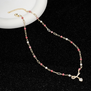 Collar con Colgante de Corazón y Zirconia Dulce para Mujer, Perla ABAS, Piedra Natural, <span class=keywords><strong>Cadena</strong></span> de Acero Inoxidable Chapada en Oro de 18K, Venta al por Mayor - Product Image 5