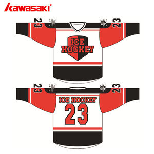 قميص هوكي احترافي مخصص للشباب بتصميم خاص، مطبوع بتقنية التسامي على شبكة خضراء وحمراء مع تطريز تاكل تويل - Product Image 1