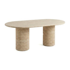 Tavolo da Pranzo in Travertino Lucidato, Forma Ovale Morbida con Colonne Romane Scanalate, Design Minimalista Moderno per Villa e Appartamento - Product Image 5