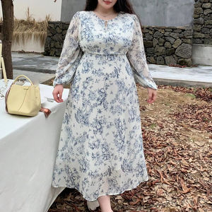 Vestido Maxi Elegante con Estampado Floral Completo Dazy Plus, Vestido Casual de Gasa de Manga Larga para Primavera, Verano y Otoño, Lavable, Estilo Dulce - Product Image 1
