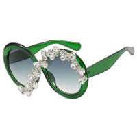 Lunettes de soleil en strass pour femmes, lunettes de soleil de luxe, monture en PC diamantée, lunettes rondes surdimensionnées, protection UV 400, logo personnalisé