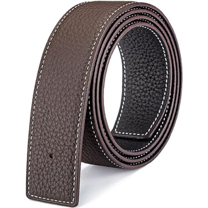 Ceinture formelle en cuir véritable, cuir de vache, noir uni avec surpiqûres blanches et intérieur marron - Product Image 5