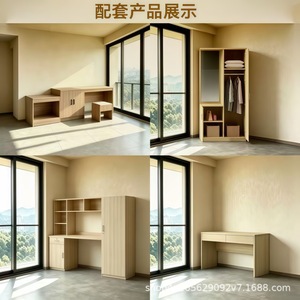 Modern Panel Bed Rectangle Hotel Bedroom <b>Set</b> Contemporary Design With Integrated Nightstands And Storage - Product Image 2
