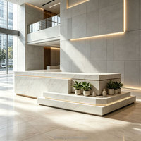 B164 Comptoir de réception LED moderne sur mesure, grande taille, en pierre frittée, pour hôtel de luxe, club, hall d'entrée, bureau