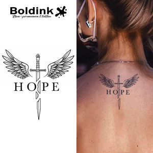 Tatuaje de Tinta de Jugo Jagua Boldink Personalizado, Realista, con <span class=keywords><strong>Letras</strong></span> de Esperanza, Alas y Espada, Arte Corporal, Resistente al Agua, Larga Duración (2 Semanas) - Product Image 1