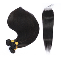 Bundles de cheveux humains alignés par cuticule droite péruvienne noire naturelle de 18 pouces avec la catégorie 12A de fermeture 5X5