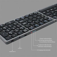 Keyboard Nirkabel Lipat Dua Portabel Ukuran Penuh, Keyboard Mini Lipat Isi Ulang dengan Area Digital Terpisah Model Tipis