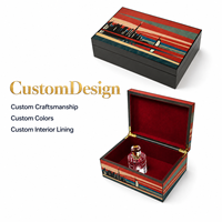 Boîte en bois artisanale avec incrustation de paysage urbain, intérieur en velours rouge personnalisé, boîte de rangement de luxe pour parfums, fabriquée au Guangdong, finition très brillante