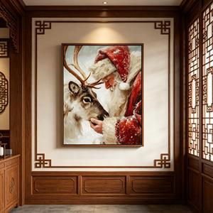 Juego de 2 Cuadros Decorativos de Lona con Luces LED Navideñas Vintage, Diseño de Niños Construyendo un Muñeco de Nieve y Santa Claus, Decoración Rústica para las Fiestas - Product Image 1