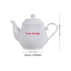 定制设计陶瓷茶壶1000毫升陶瓷优雅茶壶带公司标志水壶咖啡壶