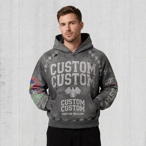 Sudadera con capucha de diamantes de imitación al por mayor, extragrande, de corte cropped y holgado, con estampado gráfico DTG, con cremallera, estilo streetwear vintage personalizado - Product Image 1