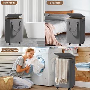 Bamboo Laundry Hamper for Clothes and Toys <b>Large</b> Capacity Laundry Hamper With Wheels Bamboo Laundry <b>Basket</b> - Product Image 5