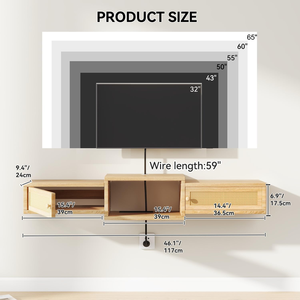 Mobile <span class=keywords><strong>TV</strong></span> Sospeso in Rattan con Vano Portaoggetti e Prese Elettriche, Console Multimediale per <span class=keywords><strong>TV</strong></span> da 55 Pollici, Soggiorno e Camera da Letto - Product Image 3