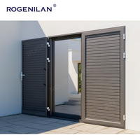 Rogenilan Porte battante moderne ventilée et réglable en aluminium Portes battantes à double charnière en verre avec persienne en métal