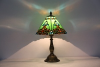 Lampe de chevet LED élégante bleu-vert à motif floral méditerranéen rétro, bord festonné de qualité supérieure pour table en verre teinté et résine