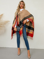 Poncho de luxe en fausse fourrure cachemire à carreaux pour femme avec fermeture à franges, châle chaud automne-hiver, cape, manteau, vêtement d'extérieur