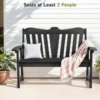 Banc de jardin noir surdimensionné en plastique HIPS imitation bois, capacité de charge de 800 lb, résistant à la rouille, quincaillerie en acier inoxydable pour parc et patio
