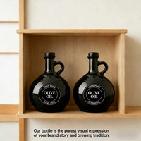 Bouteille d'huile d'olive ronde en verre foncé de 500 ml et 750 ml avec poignée, vide, en forme de pichet, pot de stockage d'huile comestible, logo personnalisé pour l'huile d'olive