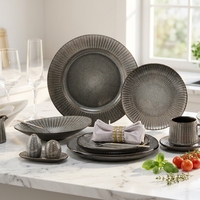 Service de table en porcelaine céramique lisse en sergé de laine noir durable ST – Assiettes plates, assiettes à dessert pour la maison, mariages, fêtes, hôtels