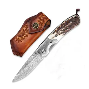 Thép Damascus VG10 73 Lớp Chất Lượng Cao Có Đệm Bằng Thép Damascus Và Tay Cầm Có Sừng Gập