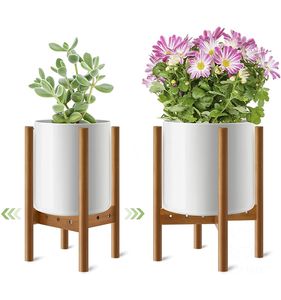 Support de plante réglable avec plateau de pot, support de pot de plante moderne du milieu du siècle - Product Image 1