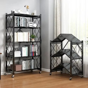 Estante de almacenamiento <span class=keywords><strong>plegable</strong></span> para cocina, estantes de soporte de flores para exteriores sin instalación, estantería de acero al carbono con ruedas, estantería con ruedas - Product Image 3